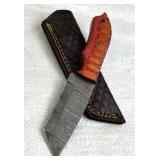 Damascus Steel Fixed Blade Knife w/ Sheath