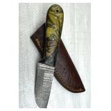 Damascus Steel Fixed Blade Knife w/ Sheath