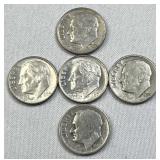 (5) 1946-64 Silver Era Roosevelt 90% Dimes