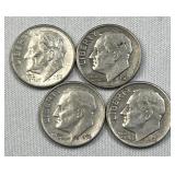 (4) 1946-64 Silver Era Roosevelt 90% Dimes