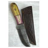 Damascus Steel Fixed Blade Knife w/ Sheath