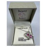 925 Silver Double Heart Ruby 1/10 CT Diamond Neckl