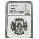 1964 Silver JFK Half Dollar 90%, NGC MS64