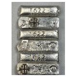 (6) 4g+ Silver Bars, Shipwreck Style Ingots .999