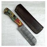 Damascus Steel Fixed Blade Knife w/ Sheath