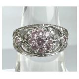 925 Silver Pink & White Zirconia Floral Openwork R