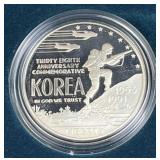 1991 Silver Proof Korean War Memorial $1 90%