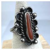 925 Silver Vintage Navajo Curved Coral Inlay Ring