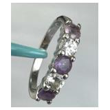 925 Silver Vintage Amethyst Zirconia Band Ring