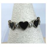925 Silver Black Onyx Inlay Heart Zirconia Band Ri