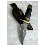 Damascus Steel Fixed Blade Knife w/ Sheath
