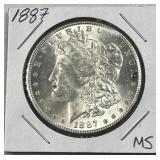 1887 Morgan Silver Dollar, US $1 Coin, Mint State