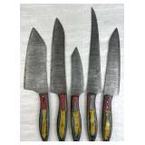 (5) Damascus Steel Chef's Kitchen Knives Set