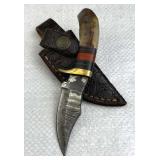 Damascus Steel Fixed Blade Knife w/ Sheath