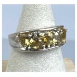 925 Silver 5 Trillion Cut Citrine Gemstone Band Ri
