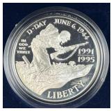 1995 Silver Proof D-Day Commem $1, US 90%