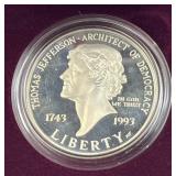 1993 Silver Proof Thomas Jefferson $1, US 90%