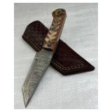 Damascus Steel Fixed Blade Knife w/ Sheath