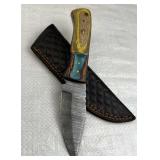 Damascus Steel Fixed Blade Knife w/ Sheath
