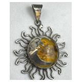 925 Silver Mexico Amber Sun & Moon Pendant