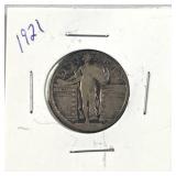 1921 Standing Liberty Silver Quarter, US 25c 90%