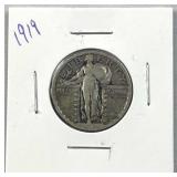 1919 Standing Liberty Silver Quarter, US 25c 90%