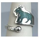 925 Silver Adj Bypass Turquoise Inlay Goat Ring