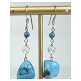 925 Silver Dangle Turquoise Nugget Earrings