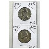 1945-D&S Silver War Nickels, US 35% WWII Era