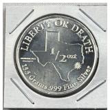 1/2oz Silver TX Liberty or Death Hart
