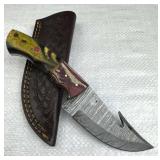 Damascus Steel Fixed Blade Knife w/ Sheath