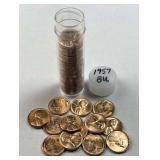 1957 BU Wheat Cents Roll, Brilliant Uncirculated