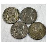(4) 1942-45 WWII Era Silver War Nickels, 35%