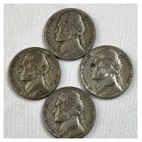 (4) 1942-45 WWII Era Silver War Nickels, 35%