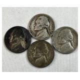 (4) 1942-45 WWII Era Silver War Nickels, 35%