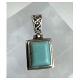 925 Silver Square Turquoise Open Floral Back Penda