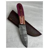 Damascus Steel Fixed Blade Knife w/ Sheath