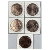 (5) 1oz Copper Buffalo/Chief Rounds .999