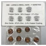 (7) 1982 Varieties Lincoln Cents (Great Way to ID