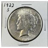1922-S Peace Silver Dollar, US $1 Coin, 90%