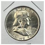 1959-D Franklin Silver Half Dollar, Gem BU, 90%