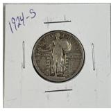 1924-S Standing Liberty Silver Quarter, US 90%