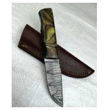 Damascus Steel Fixed Blade Knife w/ Sheath