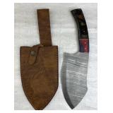 Lg Damascus Steel Fixed Blade Knife w/ Sheath