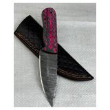 Damascus Steel Fixed Blade Knife w/ Sheath