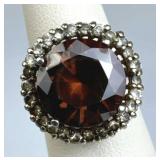 925 Silver Solitaire Garnet w/ Quartz Halo Ring