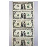 (5) Assorted US $1 FRN Star Notes
