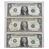 (3) US $1 Fed. Reserve Notes, 