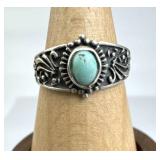925 Silver Dainty Oxidized Filigree Turquoise Ring