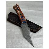 Damascus Steel Fixed Blade Knife w/ Sheath
